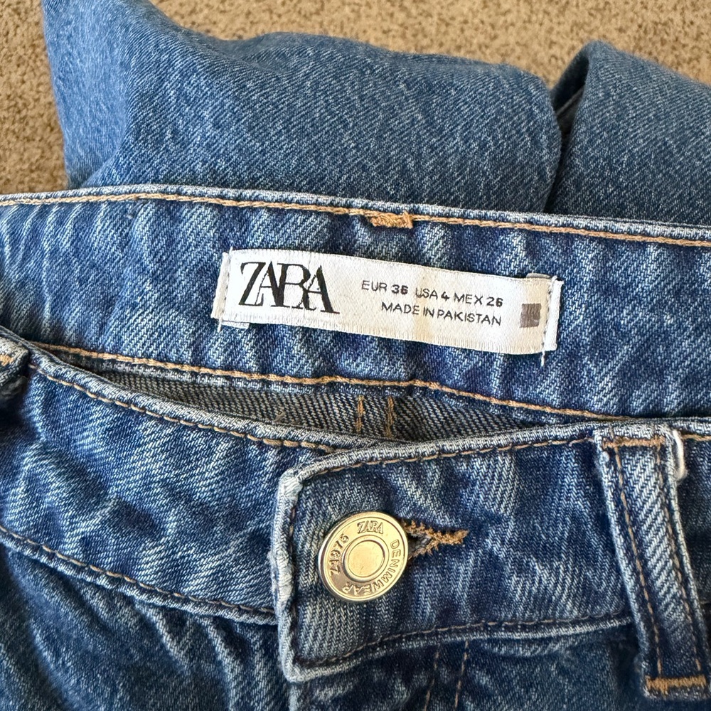 ZARA Medium Blue Denim Jeans with Branded Button